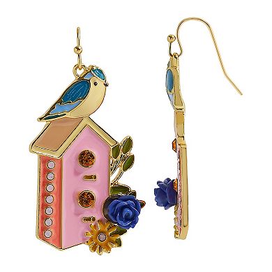 Gold Tone Bird on House Earrings
