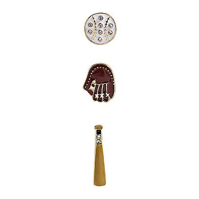 3-Pair Gold Tone Baseball, Glove and Bat Earrings Set