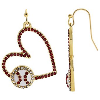 Gold Tone Baseball with Pave Heart Earrings