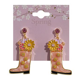 Gold Tone Flower Boots Earrings