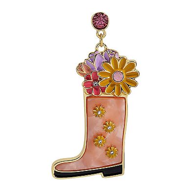 Gold Tone Flower Boots Earrings