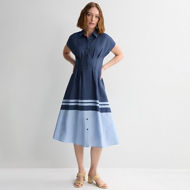 Petite Nine West Cinched Waist Midi Shirt Dress