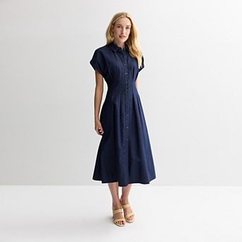 Petite Nine West Cinched Waist Midi Shirt Dress