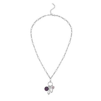 Karat Rush Sterling Silver Cubic Zirconia & Simulated Pearl Charm Necklace