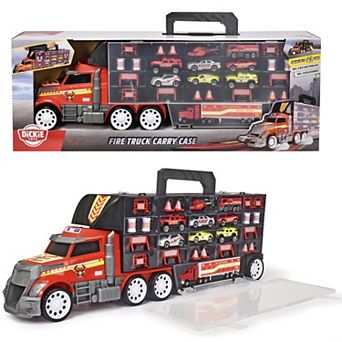 Dickie Toys 9 Die-Cast Cars & Road Accessories Transporter Fire Truck Carry Case