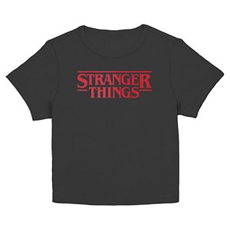 Juniors' Stranger Things Textured Logo Short Sleeve Graphic Tee