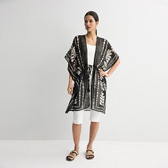 Women's Nine West Leaf Print Ruana Topper