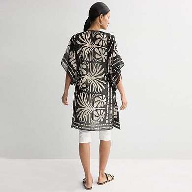 Women's Nine West Leaf Print Ruana Topper