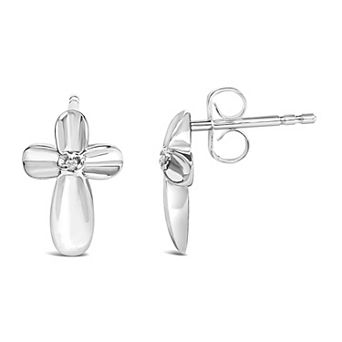 Haus of Brilliance Sterling Silver Prong Set Diamond Accent Floral Cross Stud Earrings