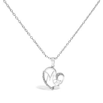 Haus of Brilliance Sterling Silver Cursive Mom Heart Diamond Accent Pendant Necklace