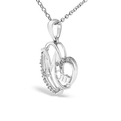 Haus of Brilliance Sterling Silver Cursive Mom Heart Diamond Accent Pendant Necklace