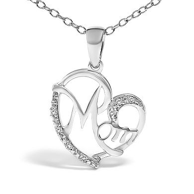 Haus of Brilliance Sterling Silver Cursive Mom Heart Diamond Accent Pendant Necklace