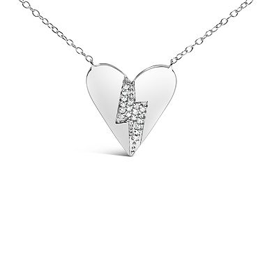 Haus of Brilliance Sterling Silver Diamond Broken Heart Pendant Necklace