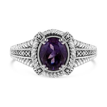 Haus of Brilliance Rhodium Over Sterling Silver Oval Amethyst & Diamond Accent Ring
