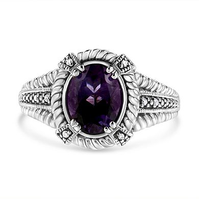 Haus of Brilliance Rhodium Over Sterling Silver Oval Amethyst & Diamond Accent Ring