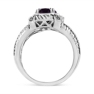 Haus of Brilliance Rhodium Over Sterling Silver Oval Amethyst & Diamond Accent Ring