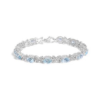 Haus of Brilliance Sterling Silver Oval Blue Topaz & Diamond Accent Butterfly Link Bracelet