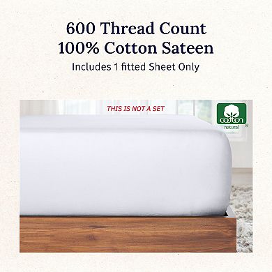 California Design Den Deep Pocket Fitted Sheet Only, Hotel Style 600 Thread Count 100% Cotton Sateen