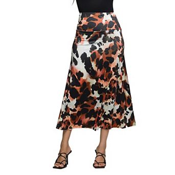 Women's 24Seven Comfort Apparel Animal Print Elastic Waist Maxi Skirt