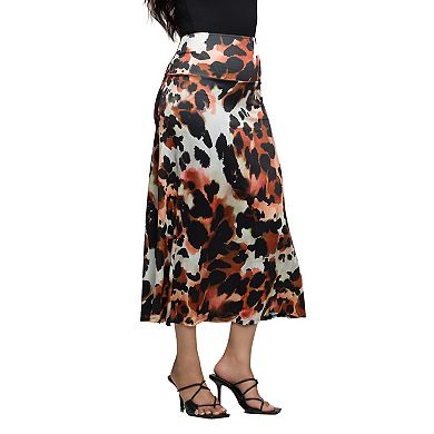 Women's 24Seven Comfort Apparel Animal Print Elastic Waist Maxi Skirt