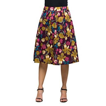 Women's 24Seven Comfort Apparel Floral Elastic Waist Pocket Midi Skirt