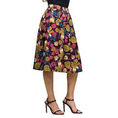 Women's 24Seven Comfort Apparel Floral Elastic Waist Pocket Midi Skirt