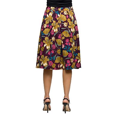 Women's 24Seven Comfort Apparel Floral Elastic Waist Pocket Midi Skirt