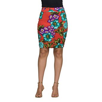 Women's 24Seven Comfort Apparel Floral Print Pencil Skirt