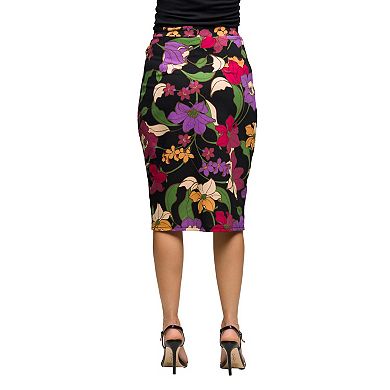 Women's 24Seven Comfort Apparel Floral Print Midi Pencil Skirt