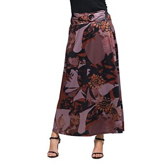 Women's 24Seven Comfort Apparel Floral Print Maxi Skirt with Buckle Waist