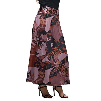Women's 24Seven Comfort Apparel Floral Print Maxi Skirt with Buckle Waist