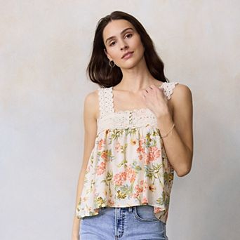 Women's LC Lauren Conrad Lace Trim Square Neck Tank Top