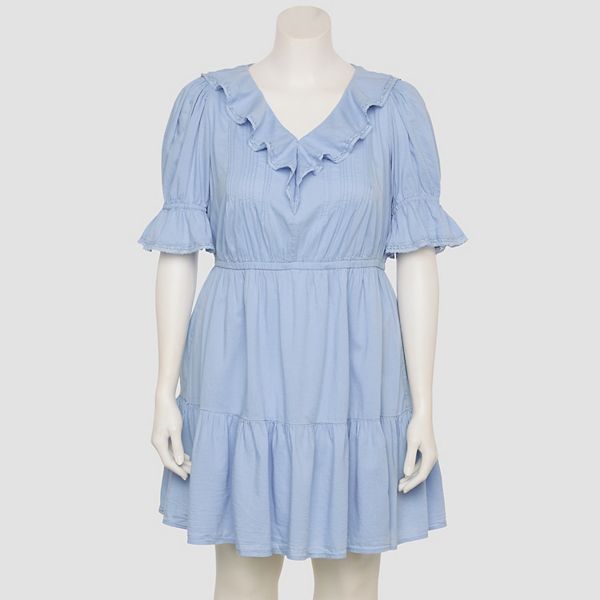 ロンスプ　ローレグ　ブルー　L Plus Size LC Lauren Conrad Ruffle Front Pintuck Mini Dress