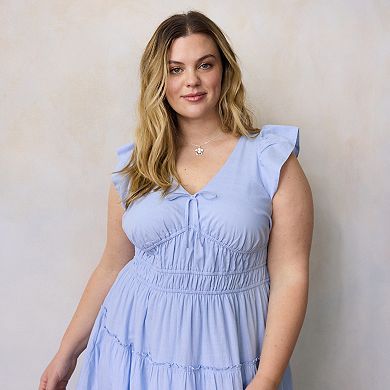 Plus Size LC Lauren Conrad Shirred Bodice Ruffle Sleeve Midi Dress