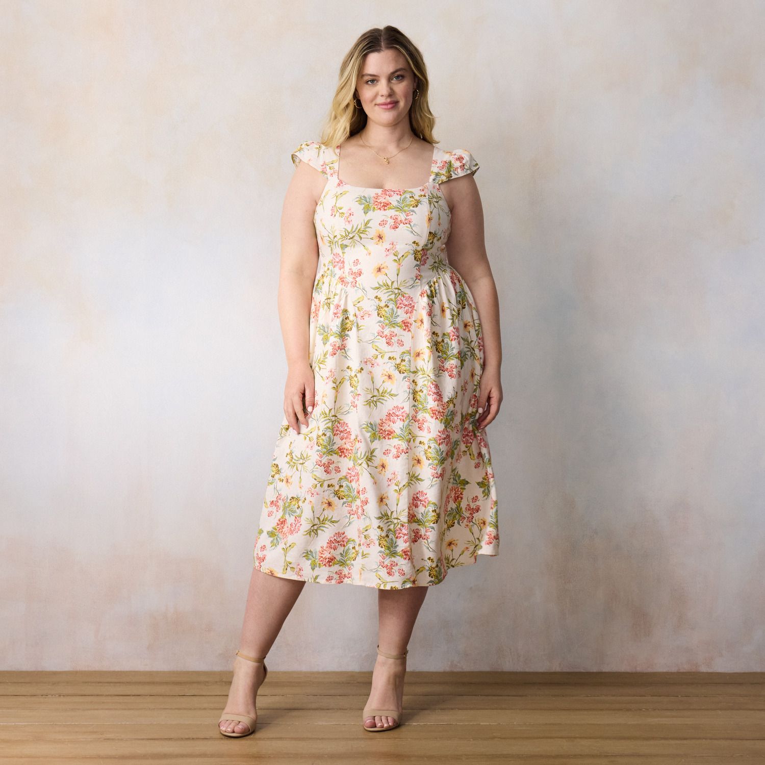 Женские платья LC Lauren Conrad Plus Size LC Lauren Conrad Square Neck Cap Sleeve Midi Dress