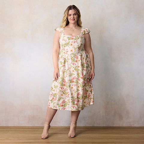 Женские платья LC Lauren Conrad Plus Size LC Lauren Conrad Square Neck Cap Sleeve Midi Dress
