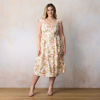 Plus Size LC Lauren Conrad Square Neck Cap Sleeve Midi Dress