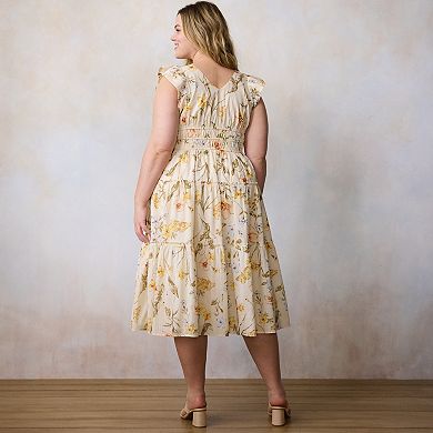 Plus Size LC Lauren Conrad Shirred Bodice Ruffle Sleeve Midi Dress