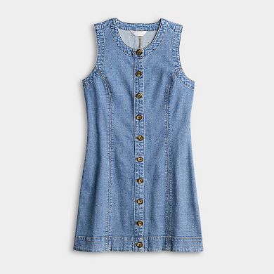 Petite LC Lauren Conrad Denim Button Front Mini Dress