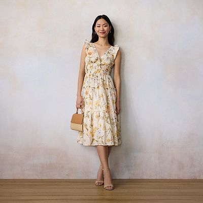 white christmas dresses Sayure Cream Ribbed Midi Dress