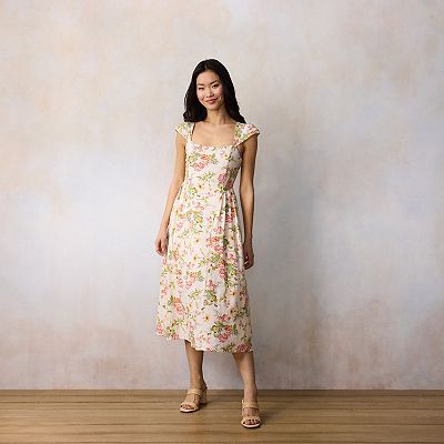 square neck cap sleeve dress Women's Colorblock Shoulder Waist Midi  Mercer & Bloom Tumble dry low Coast Women's Printed Belted Midi
