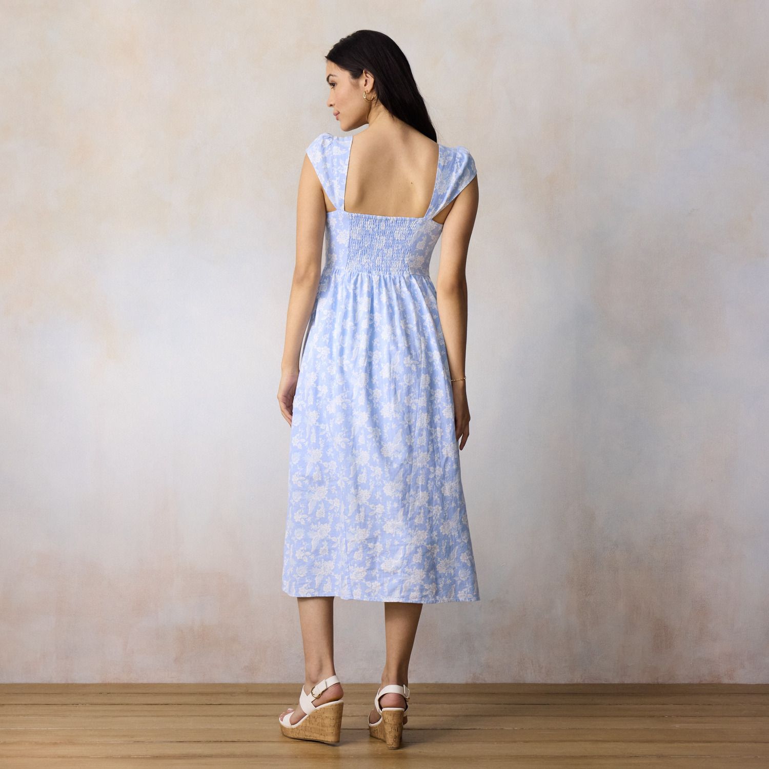 Женское платье LC Lauren Conrad Square Neck Cap Sleeve Midi, цвет: Синий — фото 2