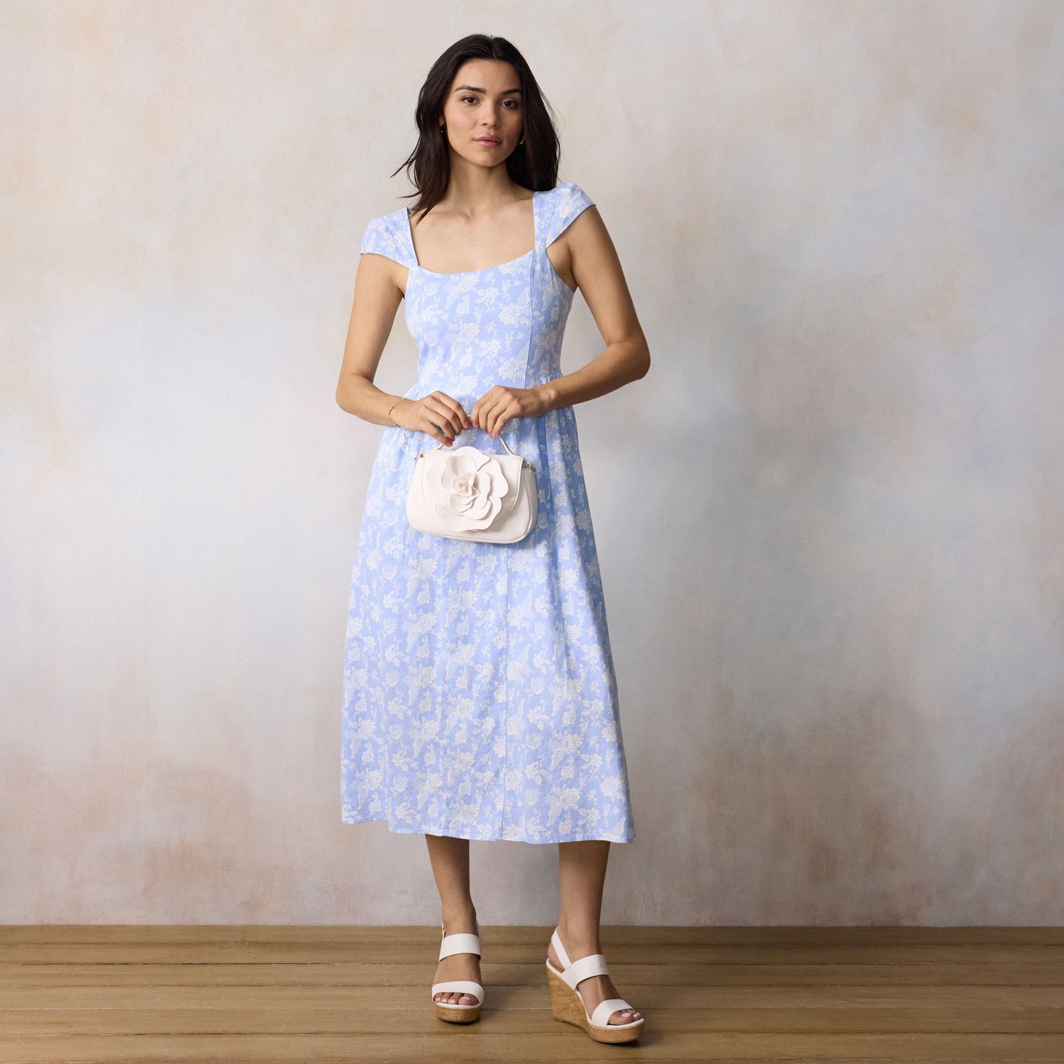 Женское платье LC Lauren Conrad Square Neck Cap Sleeve Midi, цвет: Синий — фото 4