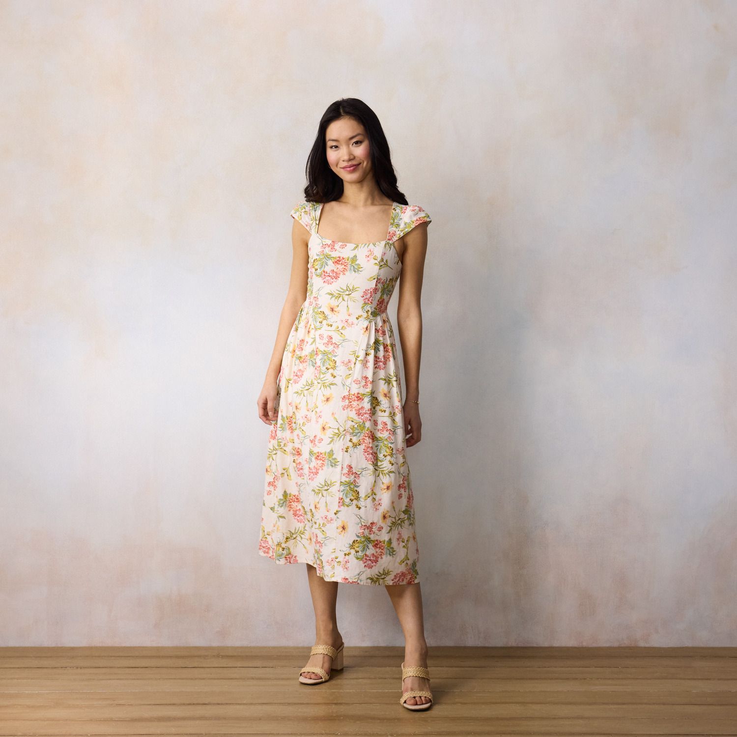 Женские платья LC Lauren Conrad Square Neck Cap Sleeve Midi Dress