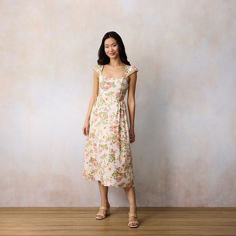 Женские платья LC Lauren Conrad Women's LC Lauren Conrad Square Neck Cap Sleeve Midi Dress