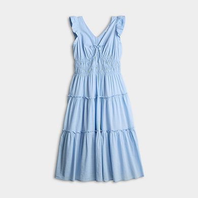 Women's LC Lauren Conrad Shirred Bodice Ruffle Sleeve Midi Dress