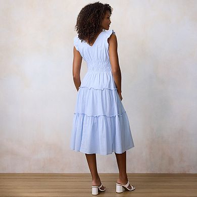 Women's LC Lauren Conrad Shirred Bodice Ruffle Sleeve Midi Dress