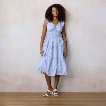 Women's LC Lauren Conrad Shirred Bodice Ruffle Sleeve Midi Dress