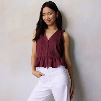 Women's LC Lauren Conrad Pintuck Lace Trim V-Neck Tank Top