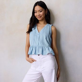Women's LC Lauren Conrad Pintuck Lace Trim V-Neck Tank Top